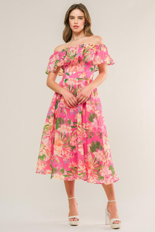 Happiest Here Woven Midi Dress in fuchsia, view 3 — Soul Flow Apparel