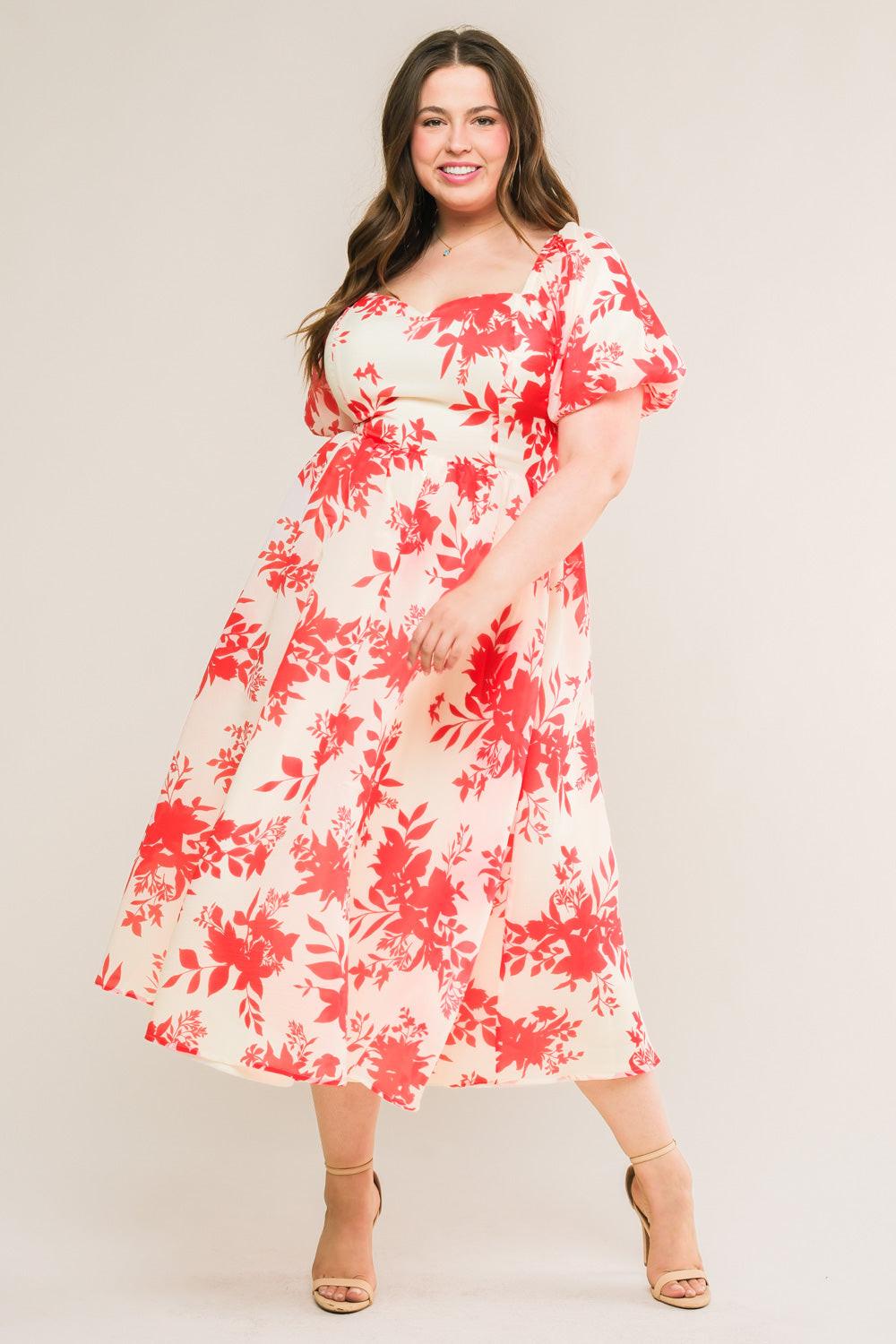 Successfully Cute Woven Midi Dress in ivory red, view 1 — Soul Flow Apparel