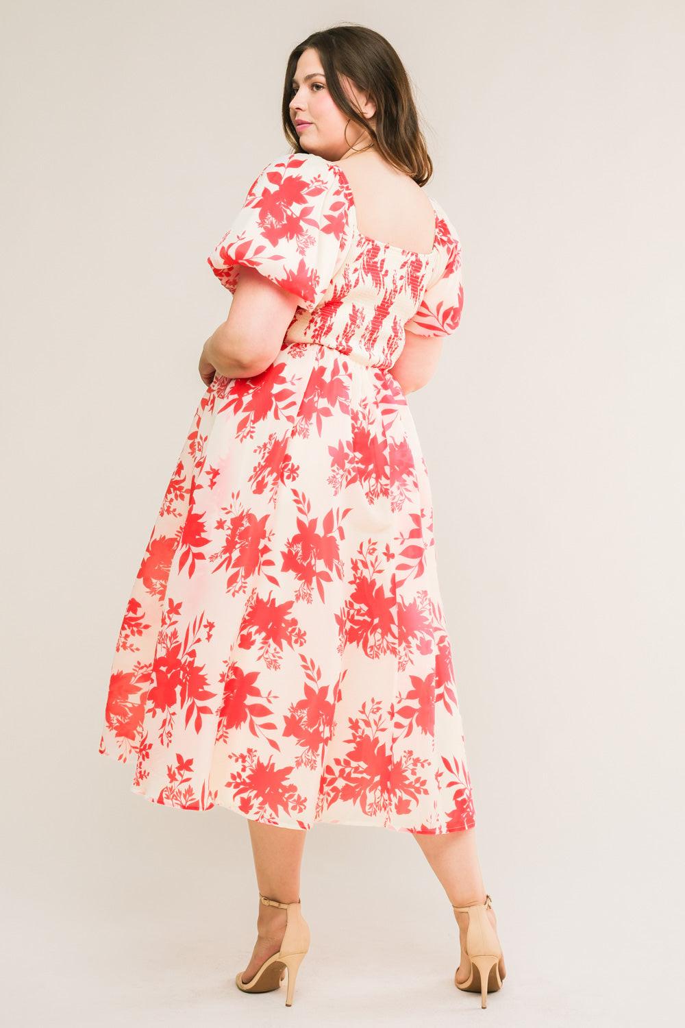 Successfully Cute Woven Midi Dress in ivory red, view 2 — Soul Flow Apparel