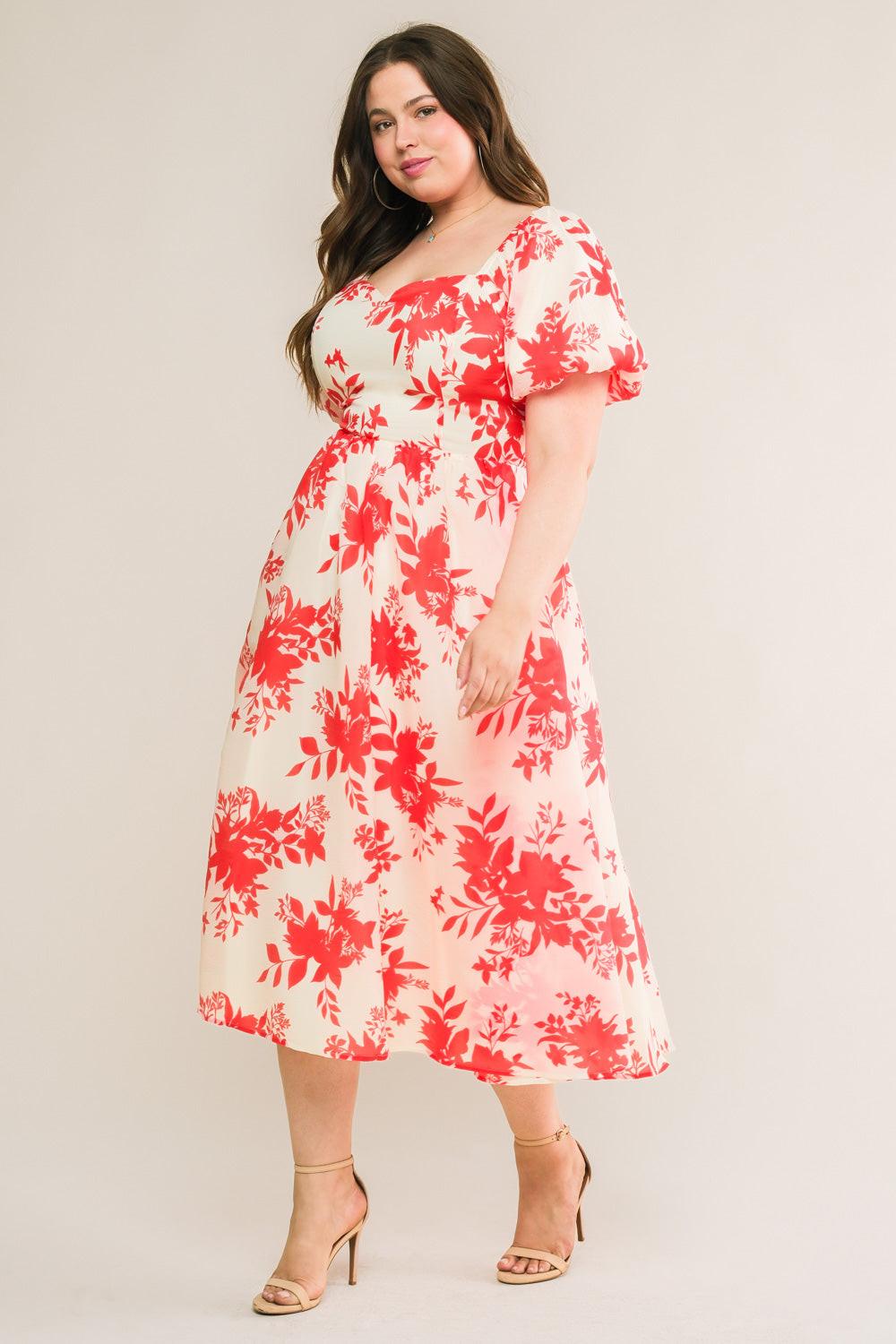 Successfully Cute Woven Midi Dress in ivory red, view 3 — Soul Flow Apparel