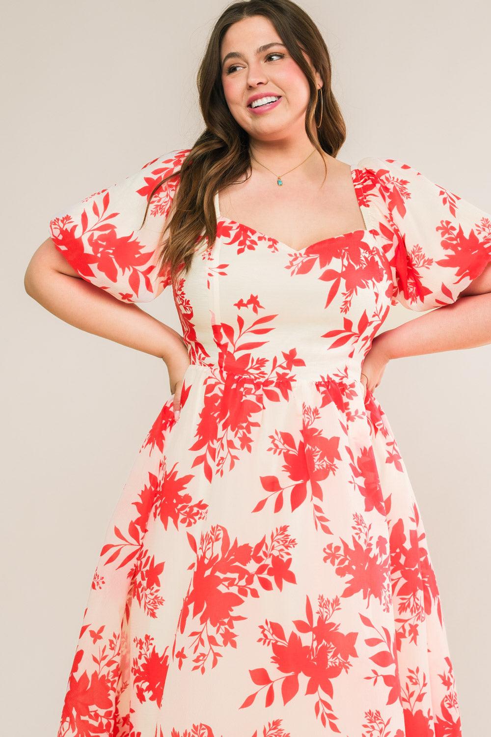 Successfully Cute Woven Midi Dress in ivory red, view 4 — Soul Flow Apparel