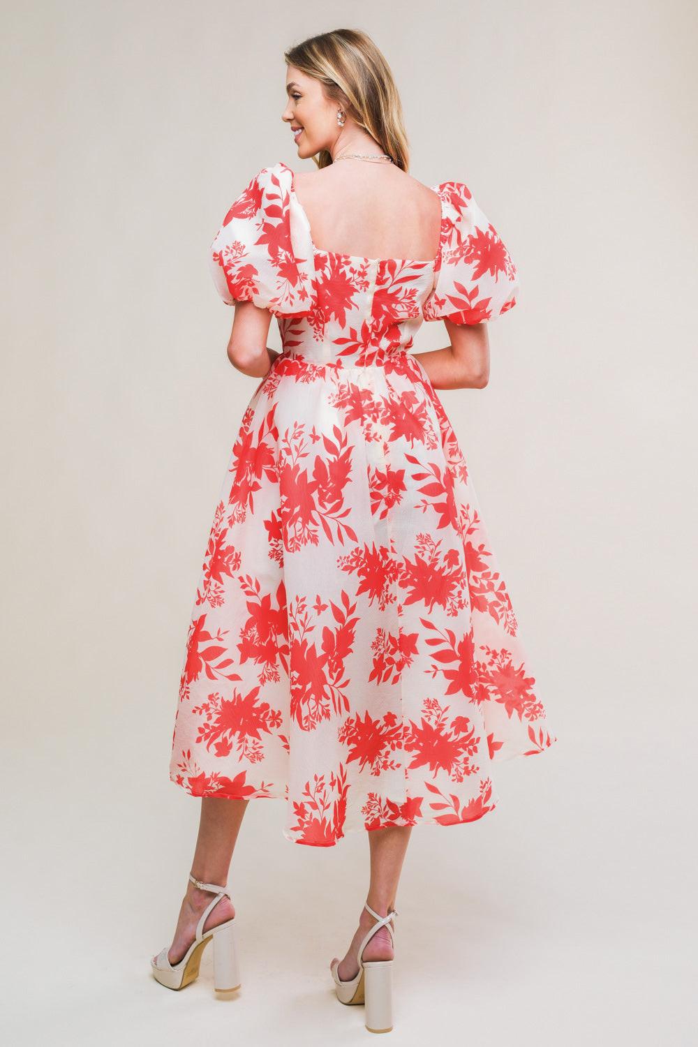 Successfully Cute Woven Midi Dress in ivory red, view 2 — Soul Flow Apparel