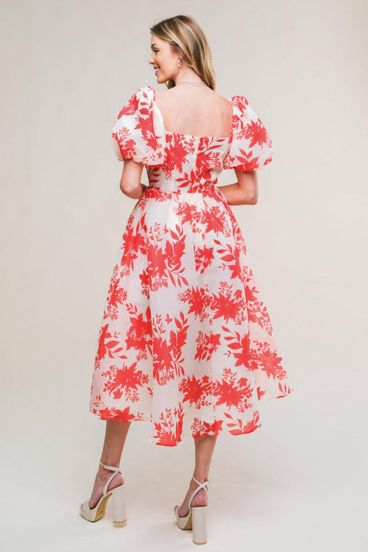 Successfully Cute Woven Midi Dress in ivory red, view 2 — Soul Flow Apparel