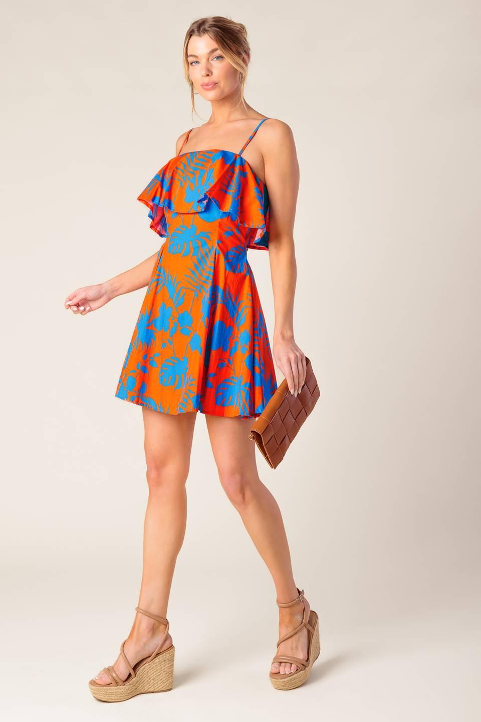 Stopping Time Orange Woven Mini Dress, view 2 — Soul Flow Apparel