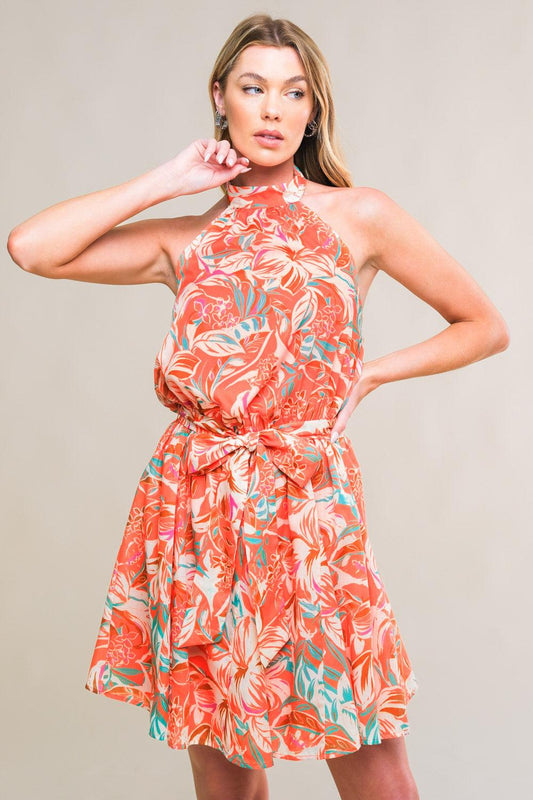 Sunny Lovelinesswoven Mini Dress in orange, view 4 — Soul Flow Apparel