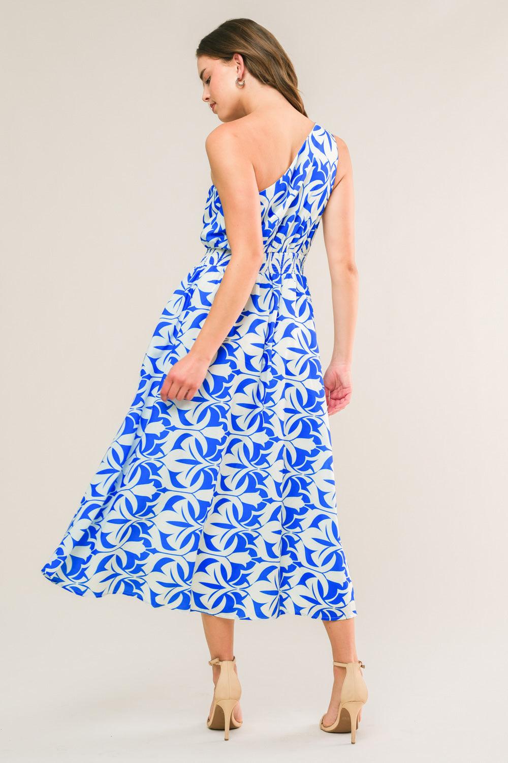 Feel the Beat Woven Midi Dress in ivory blue, view 2 — Soul Flow Apparel