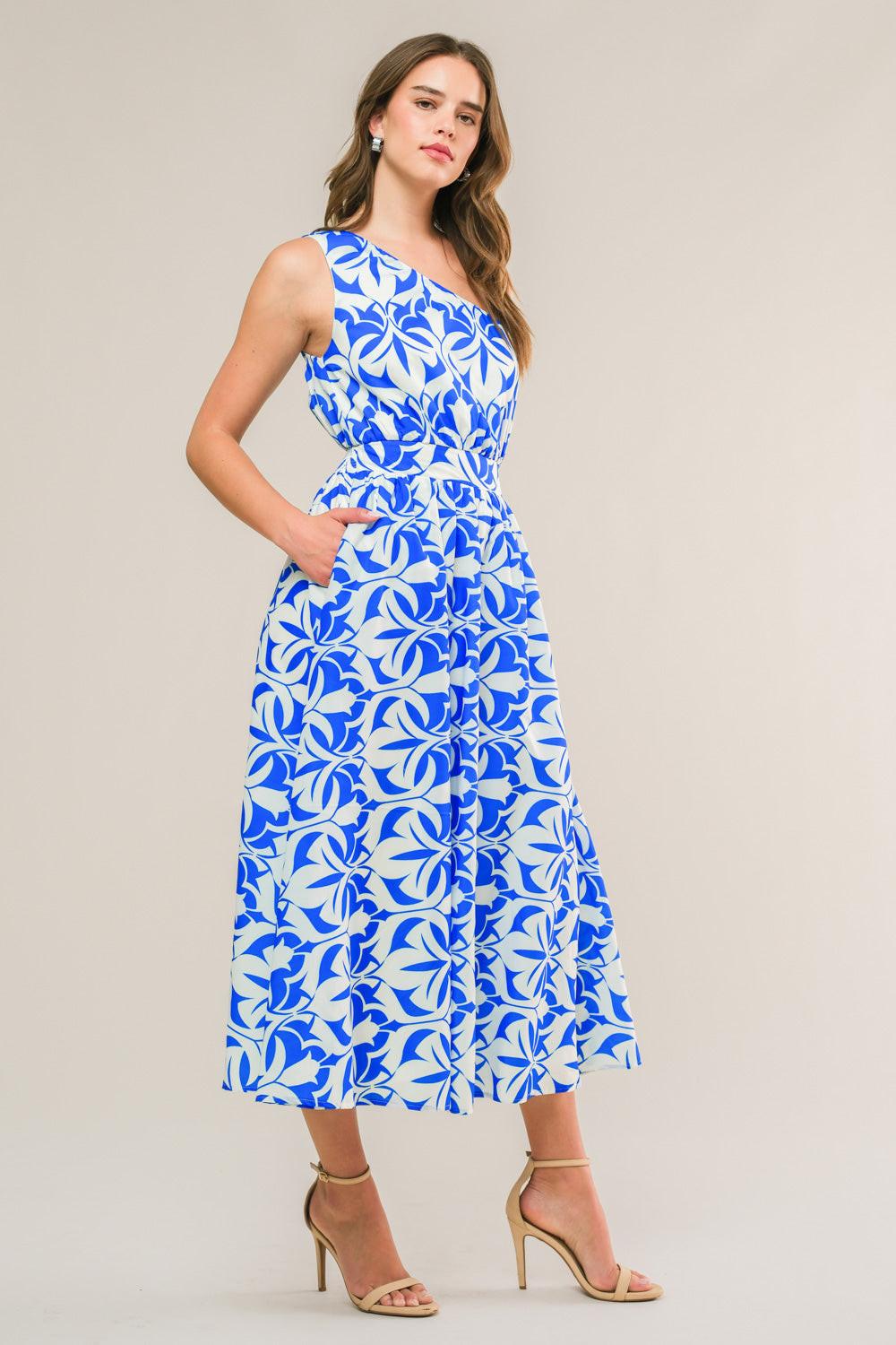 Feel the Beat Woven Midi Dress in ivory blue, view 3 — Soul Flow Apparel
