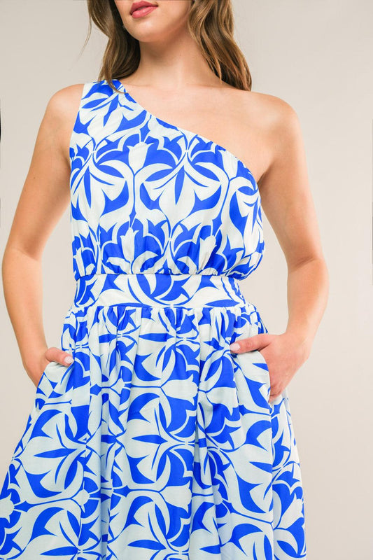 Feel the Beat Woven Midi Dress in ivory blue, view 4 — Soul Flow Apparel