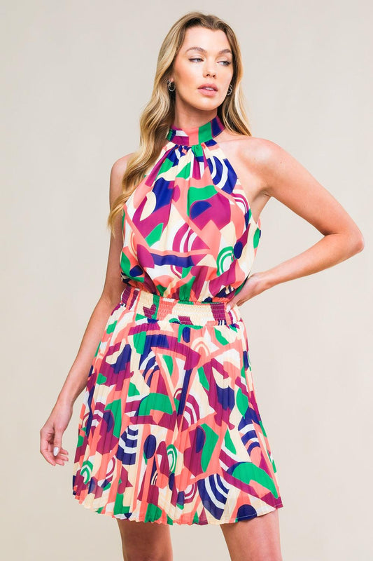 Sweetly Elevated Woven Mini Dress in navy purple, view 1 — Soul Flow Apparel