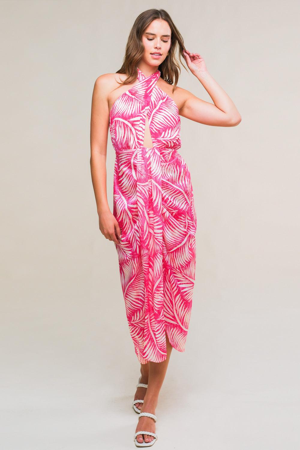 Breezy Walks Midi Dress in fuchsia ivory, view 1 — Soul Flow Apparel