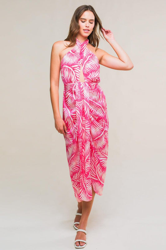 Breezy Walks Midi Dress in fuchsia ivory, view 1 — Soul Flow Apparel