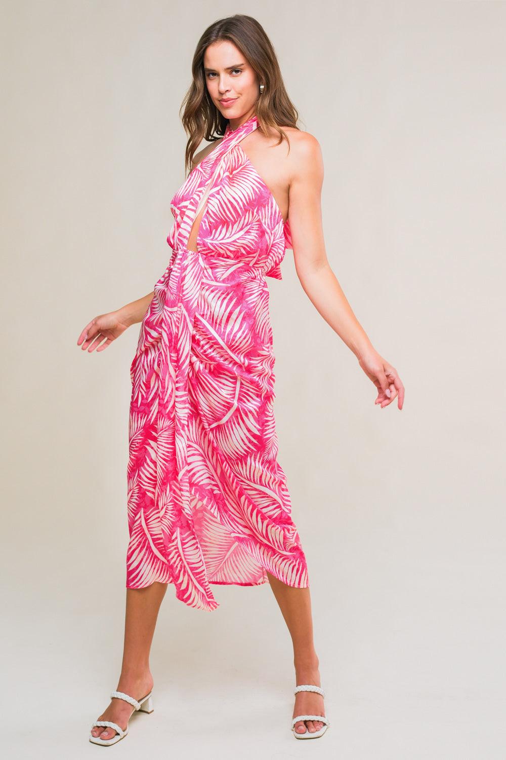 Breezy Walks Midi Dress in fuchsia ivory, view 4 — Soul Flow Apparel