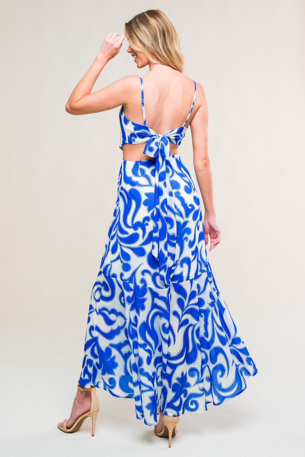 Getaway Icon Woven Midi Dress in ivory blue, view 2 — Soul Flow Apparel