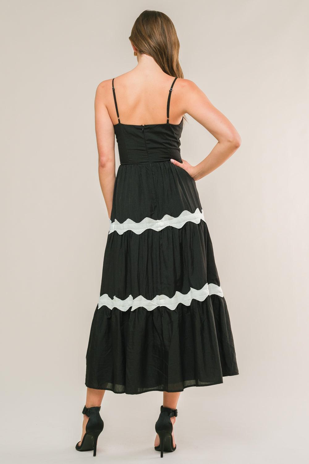 Summer Spritz Woven Midi Dress in black, view 2 — Soul Flow Apparel