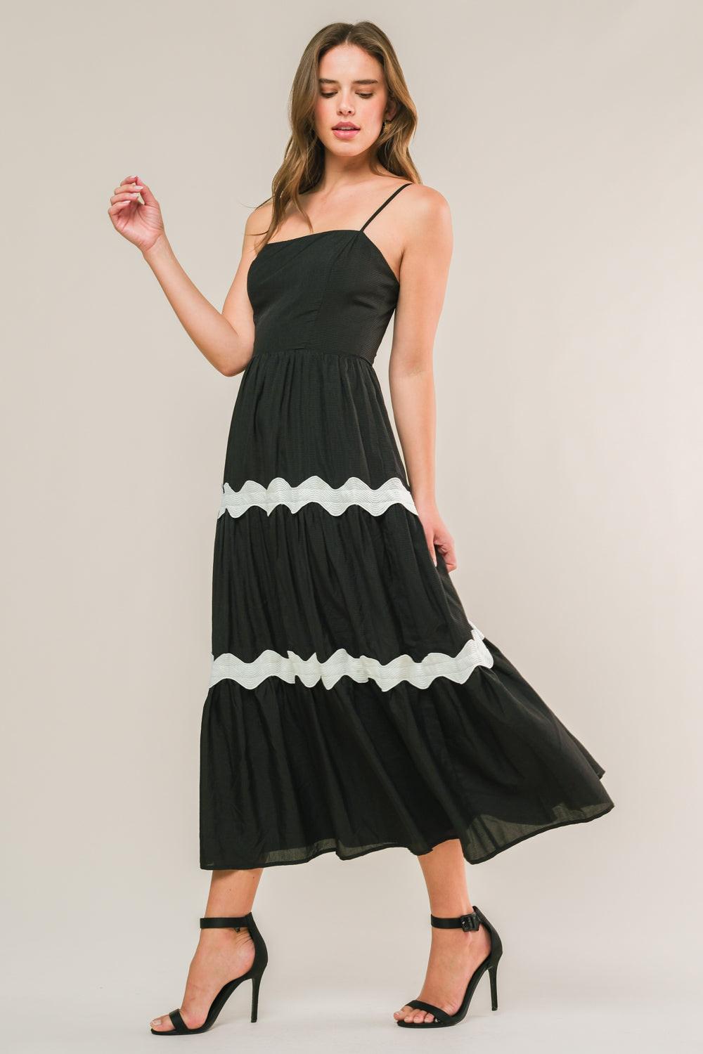 Summer Spritz Woven Midi Dress in black, view 3 — Soul Flow Apparel