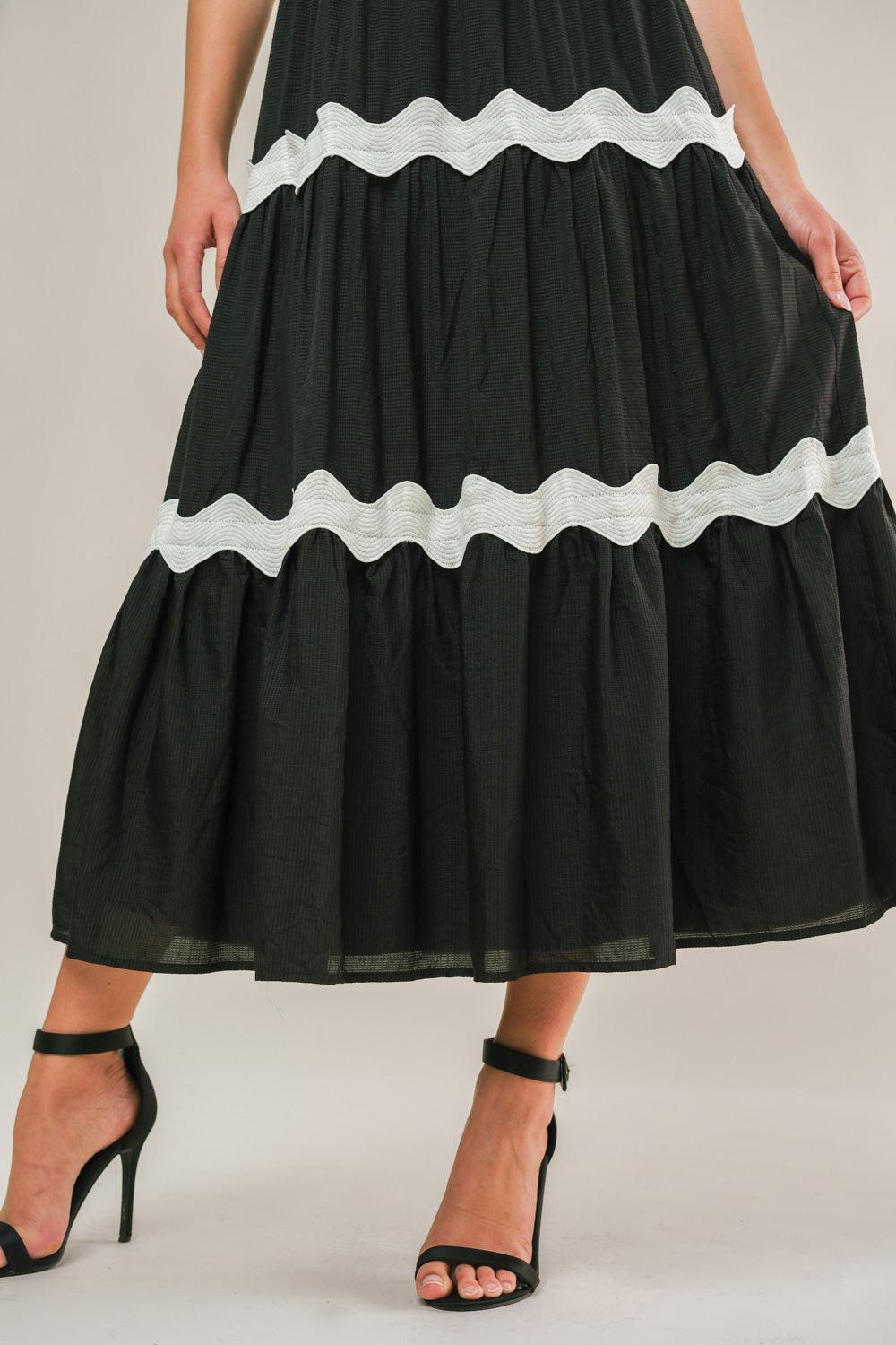 Summer Spritz Woven Midi Dress in black, view 4 — Soul Flow Apparel