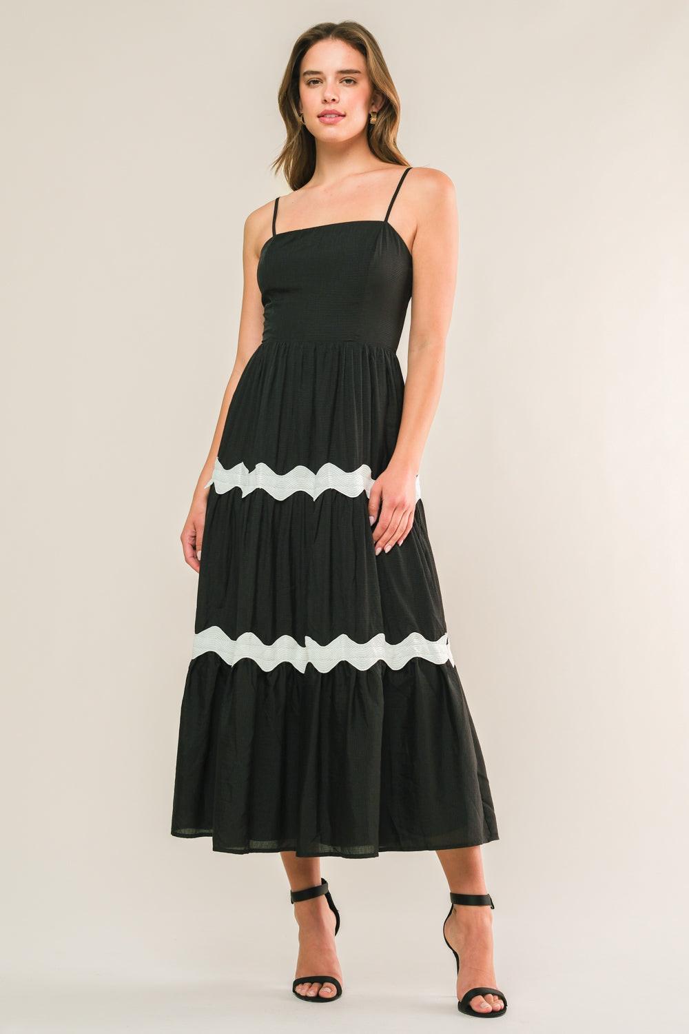 Summer Spritz Woven Midi Dress in black, view 6 — Soul Flow Apparel