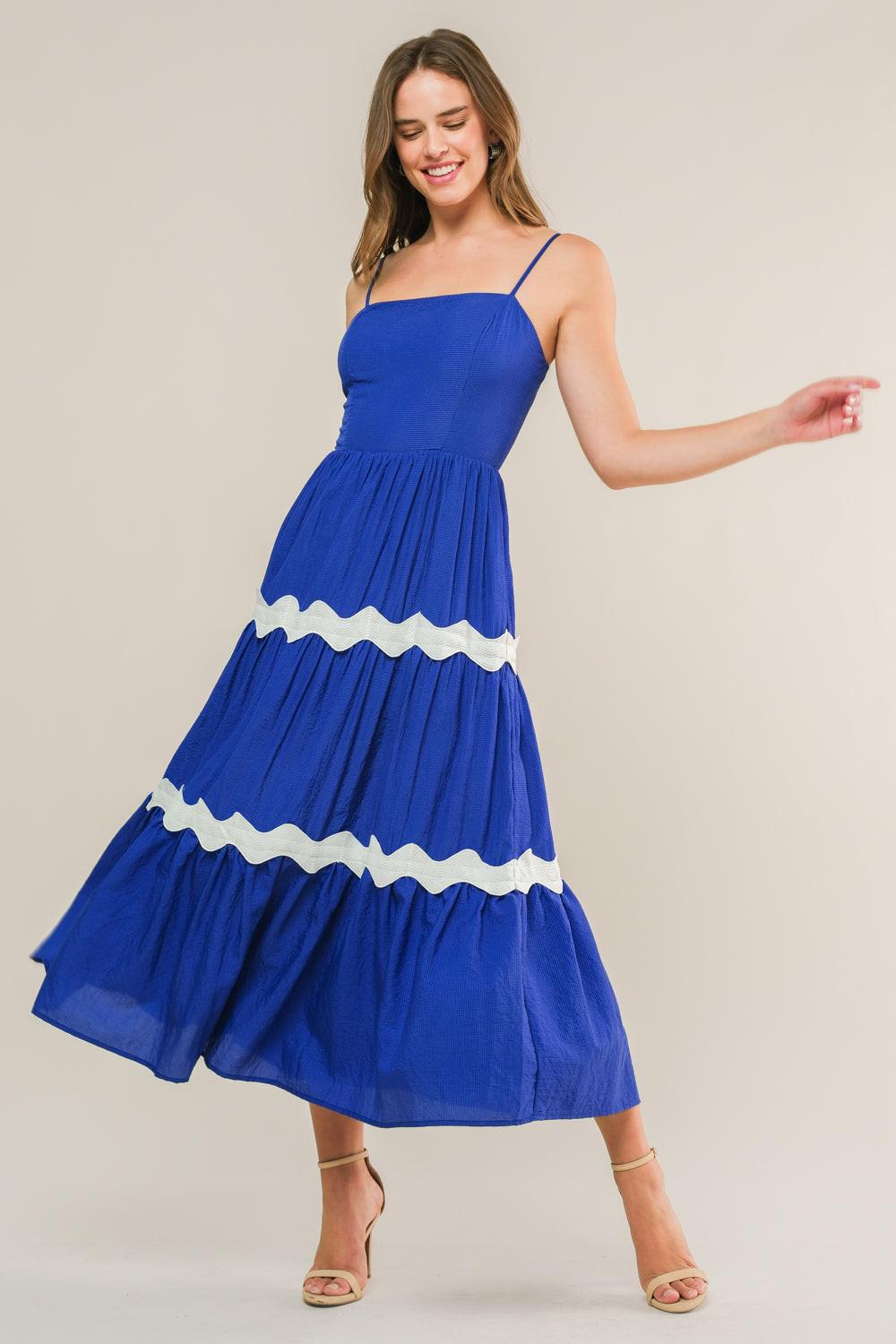 Summer Spritz Woven Midi Dress in royalblue, view 1 — Soul Flow Apparel