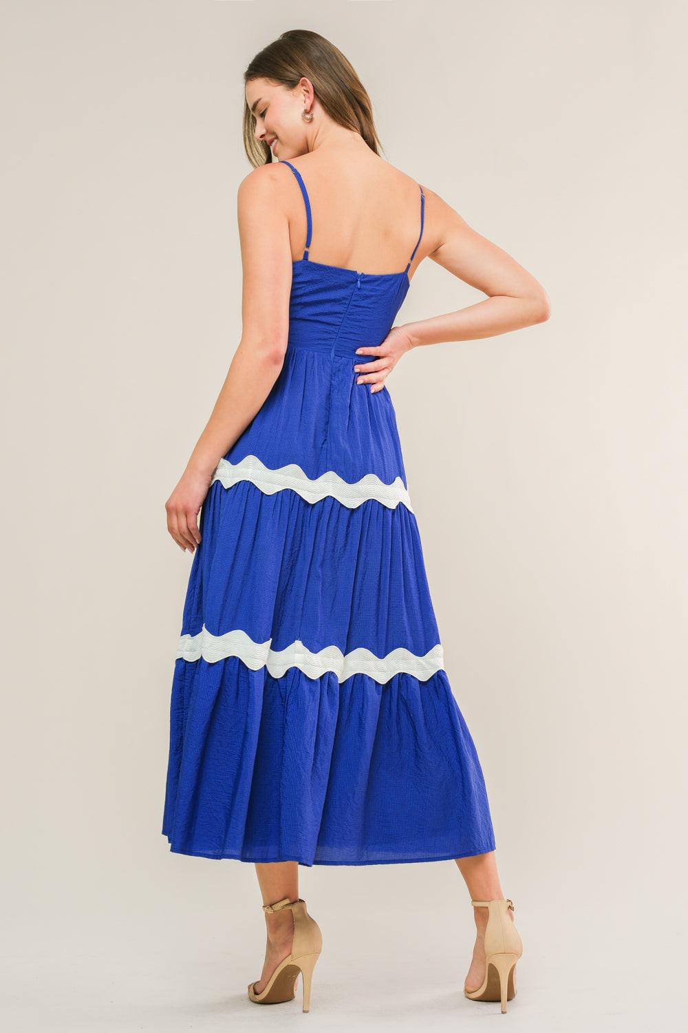 Summer Spritz Woven Midi Dress in royalblue, view 2 — Soul Flow Apparel