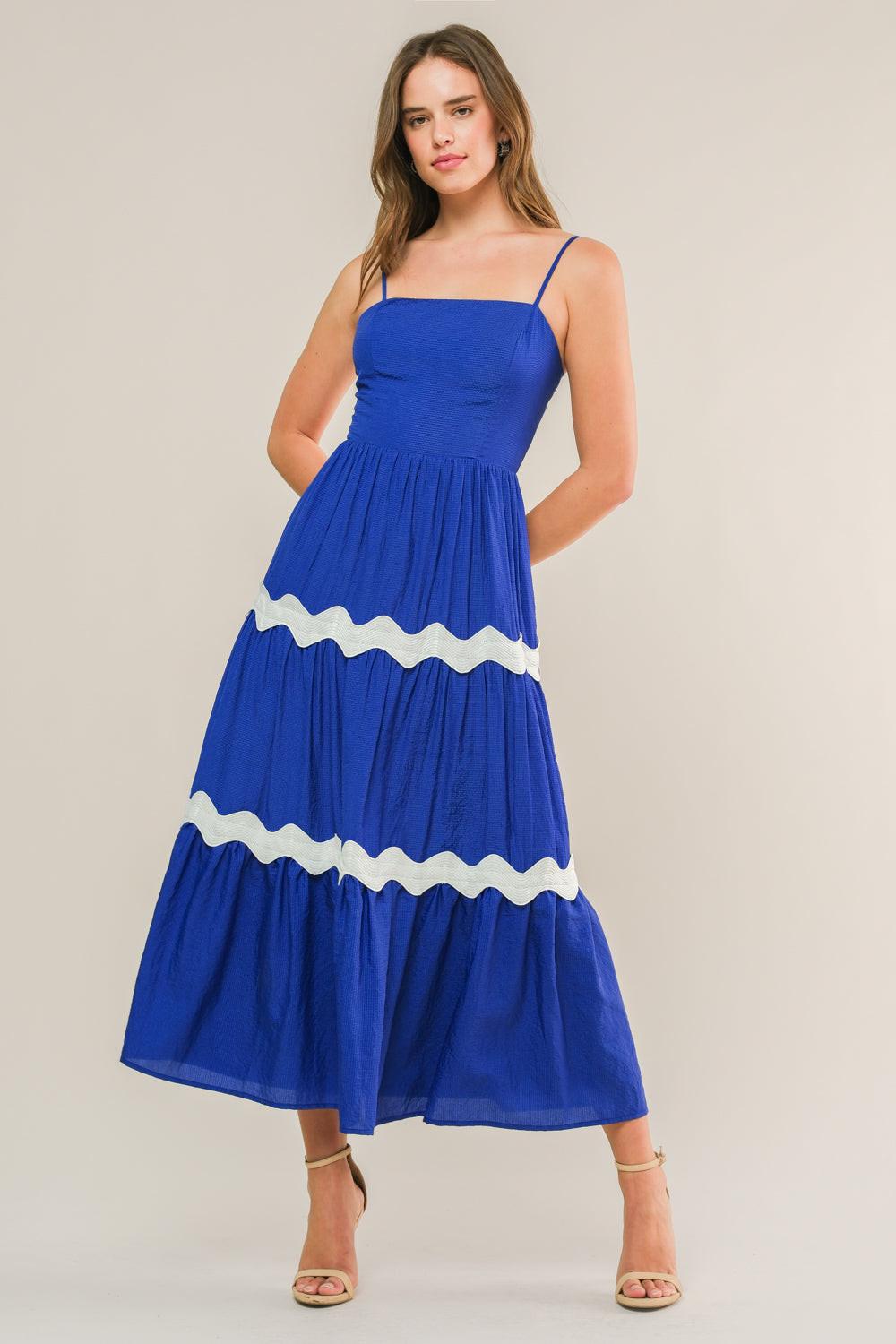 Summer Spritz Woven Midi Dress in royalblue, view 3 — Soul Flow Apparel