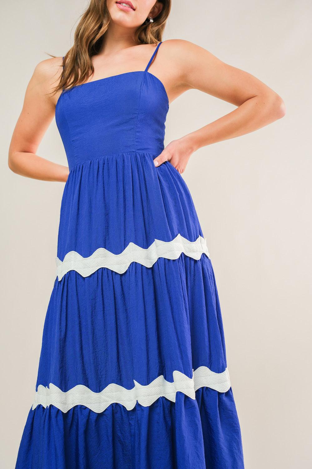 Summer Spritz Woven Midi Dress in royalblue, view 4 — Soul Flow Apparel