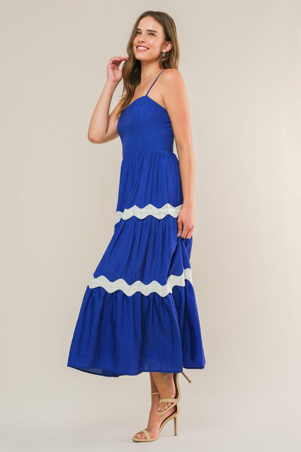 Summer Spritz Woven Midi Dress in royalblue, view 5 — Soul Flow Apparel