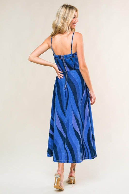 Patriotic Princess Denim Midi Dress in blue, view 2 — Soul Flow Apparel