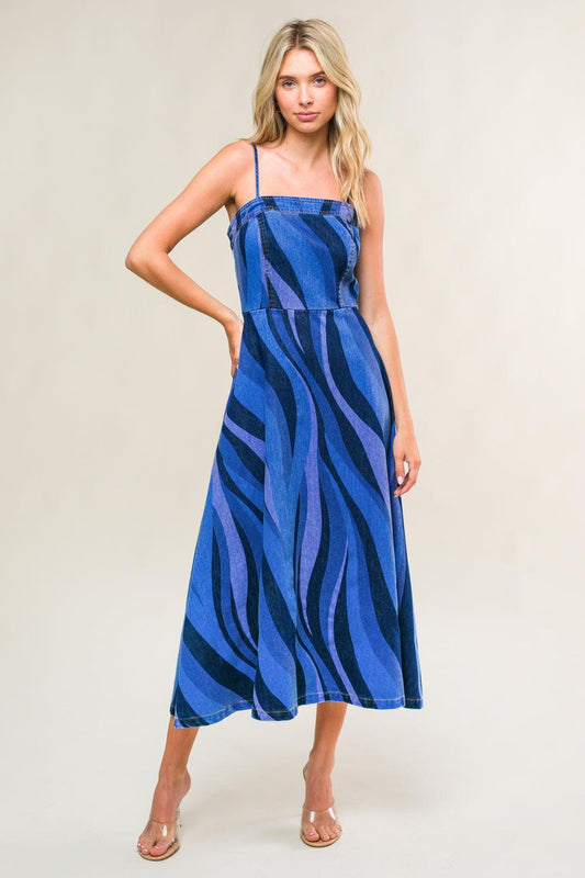 Patriotic Princess Denim Midi Dress in blue, view 5 — Soul Flow Apparel