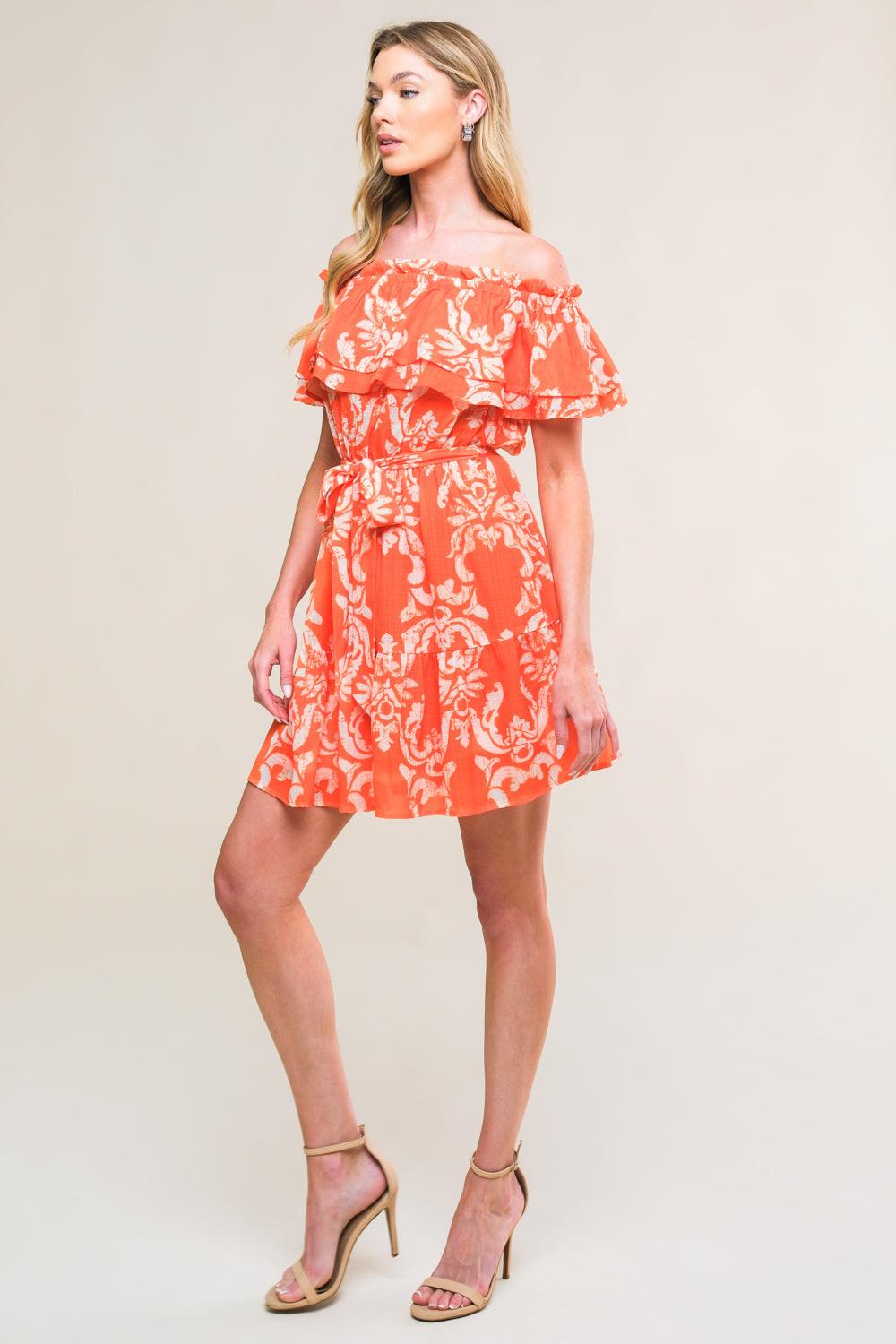 Captivating Always Woven Mini Dress in orange, view 3 — Soul Flow Apparel
