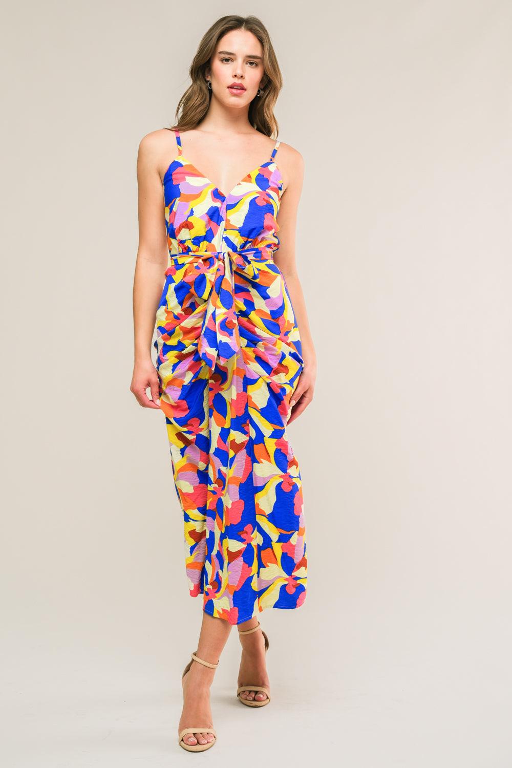 What Dreams Are Made Woven Midi Dress in white blue pink, view 1 — Soul Flow Apparel