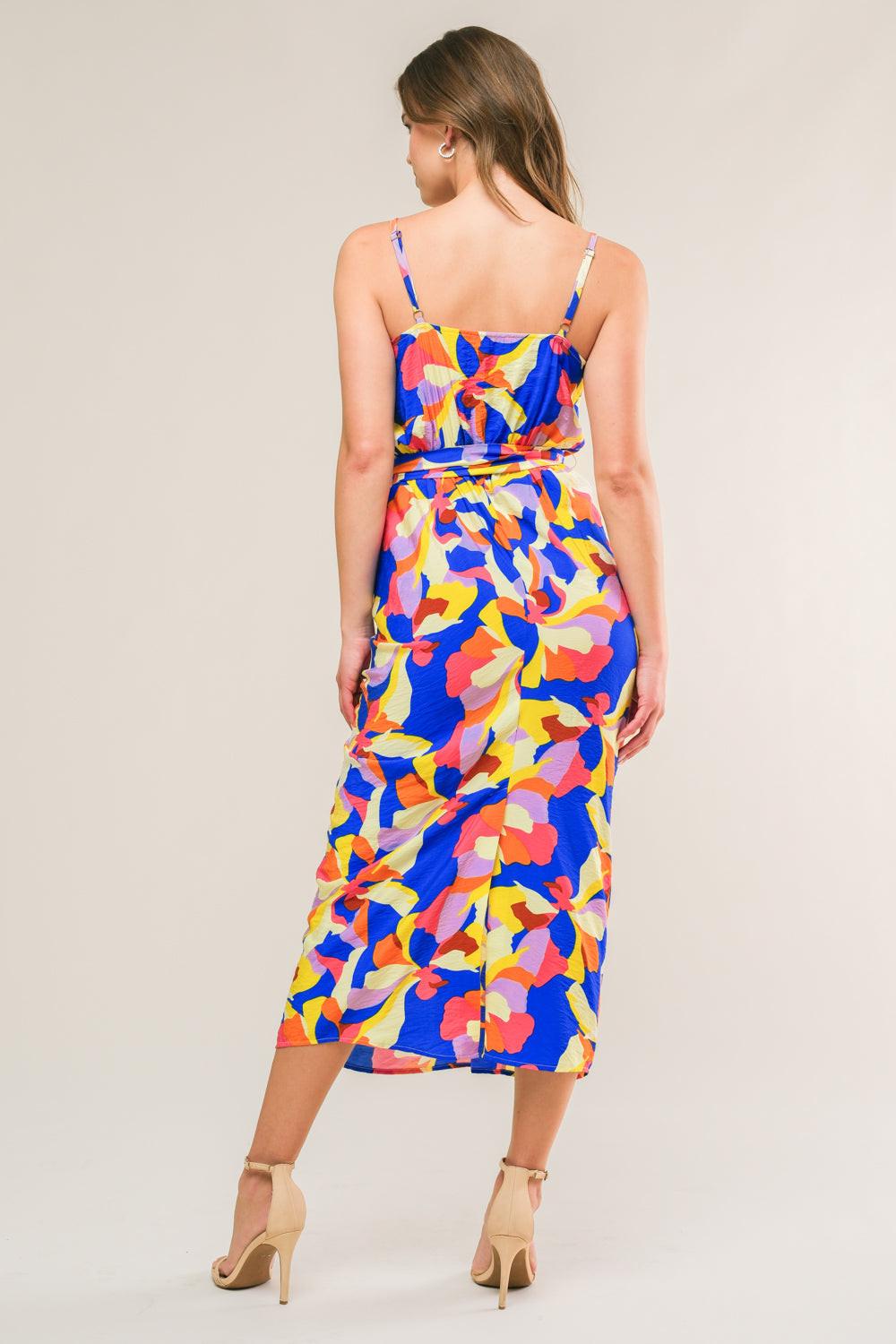 What Dreams Are Made Woven Midi Dress in white blue pink, view 2 — Soul Flow Apparel