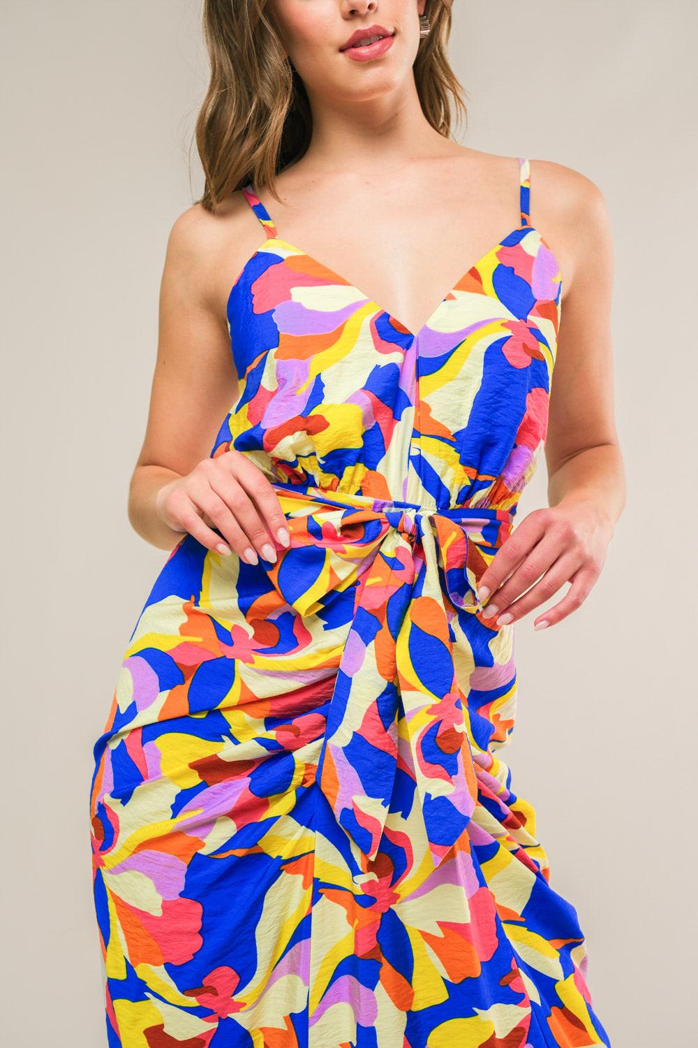 What Dreams Are Made Woven Midi Dress in white blue pink, view 4 — Soul Flow Apparel