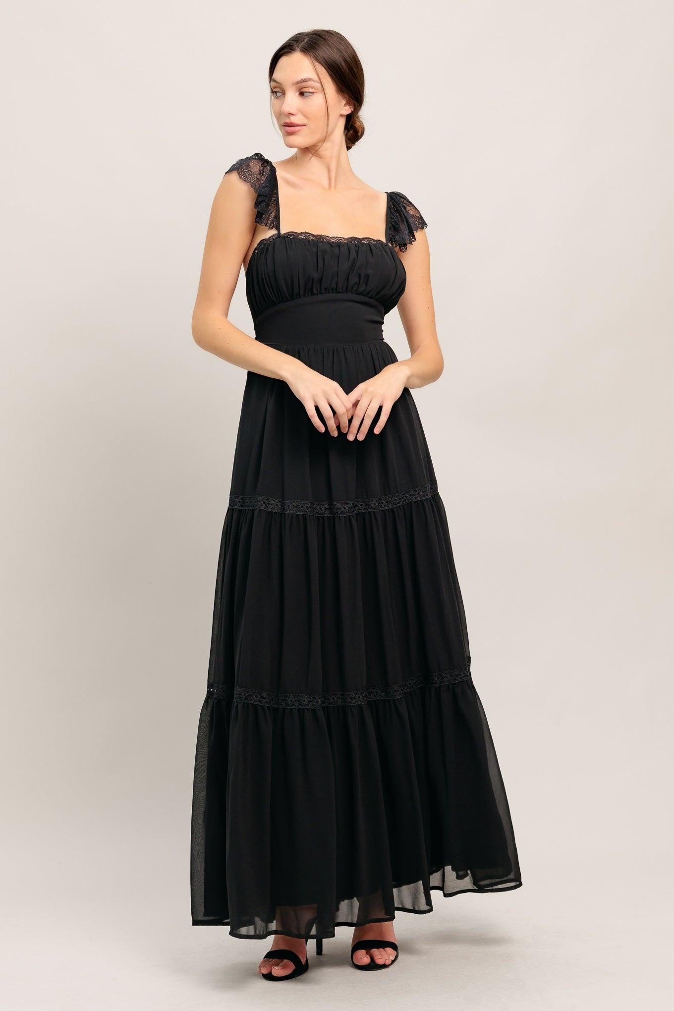 Forgotten Romance Woven Maxi Dress in black, view 1 — Soul Flow Apparel