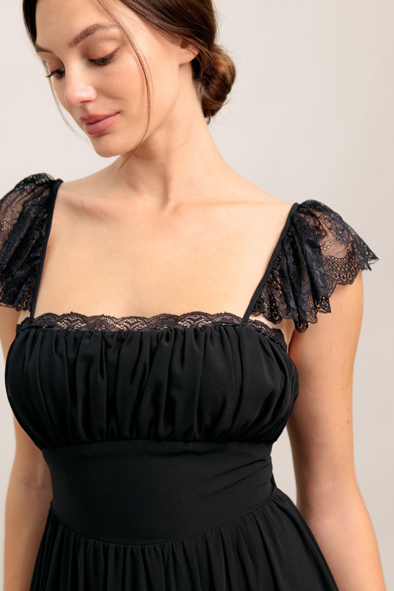 Forgotten Romance Woven Maxi Dress in black, view 2 — Soul Flow Apparel