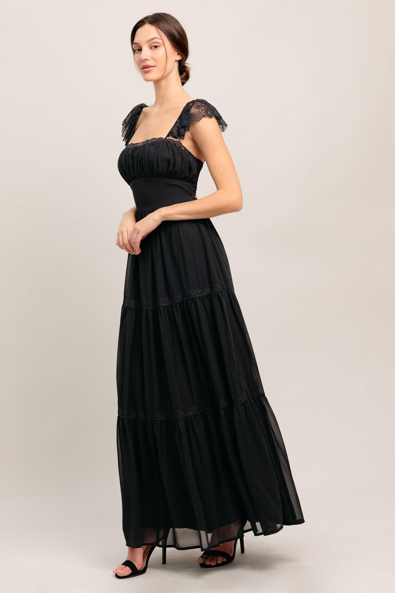 Forgotten Romance Woven Maxi Dress in black, view 3 — Soul Flow Apparel