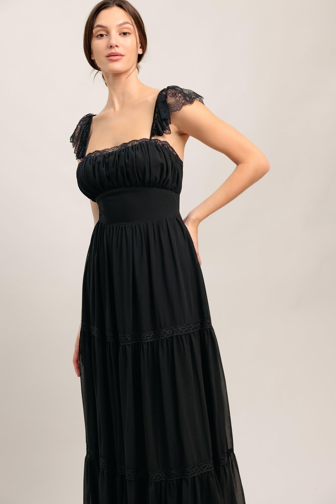 Forgotten Romance Woven Maxi Dress in black, view 4 — Soul Flow Apparel