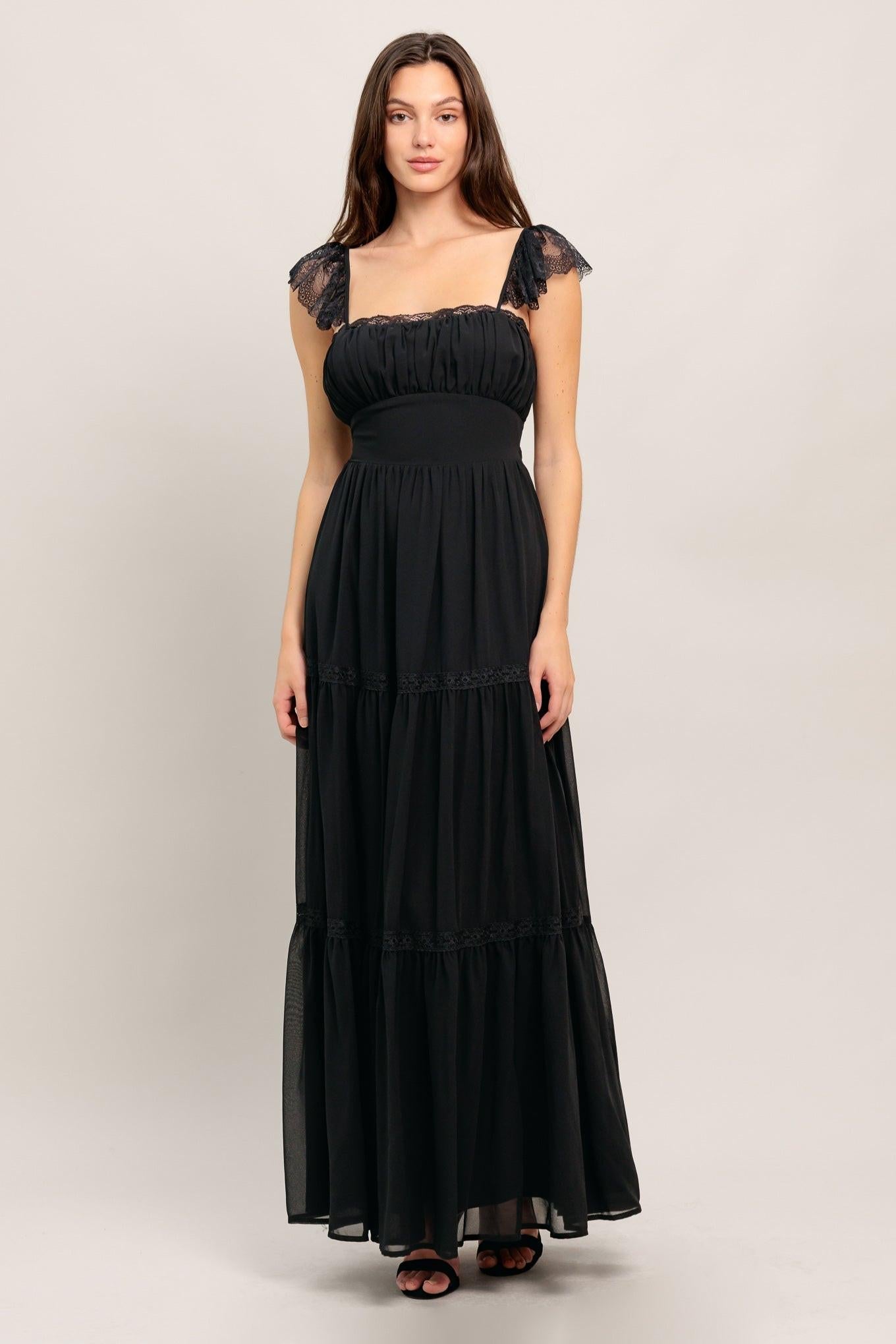 Forgotten Romance Woven Maxi Dress in black, view 5 — Soul Flow Apparel