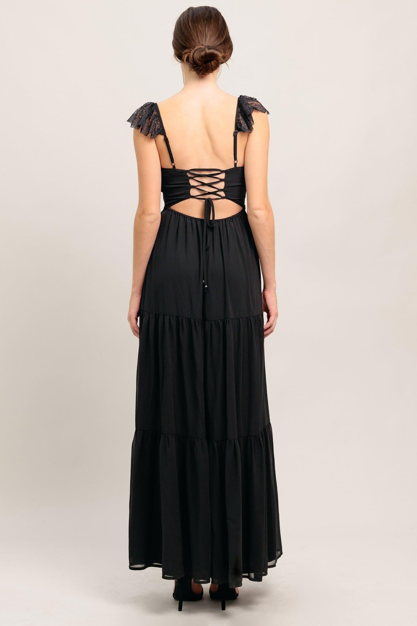 Forgotten Romance Woven Maxi Dress in black, view 6 — Soul Flow Apparel
