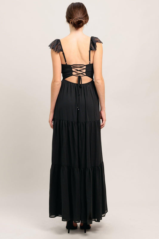 Forgotten Romance Woven Maxi Dress in black, view 6 — Soul Flow Apparel