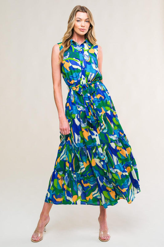 Pristine Chicness Woven Midi Dress in blue green, view 1 — Soul Flow Apparel