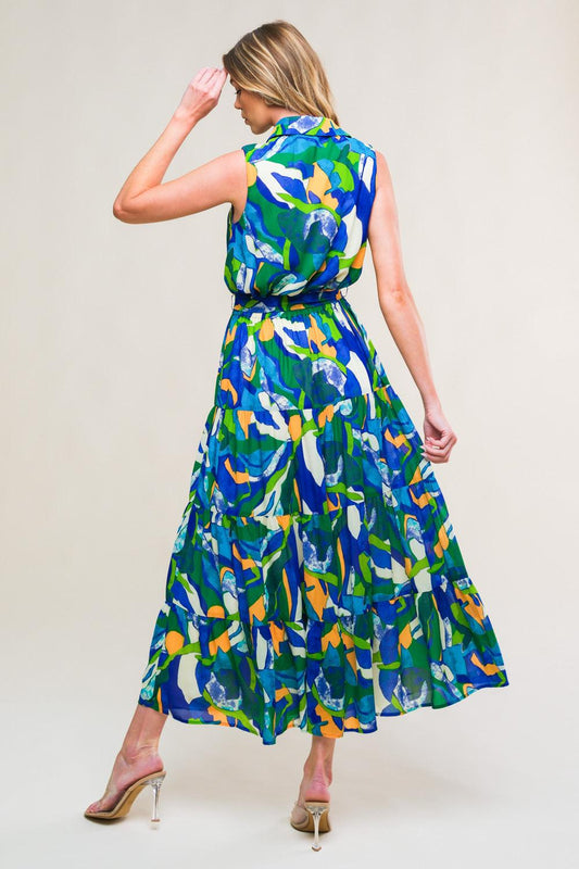 Pristine Chicness Woven Midi Dress in blue green, view 2 — Soul Flow Apparel