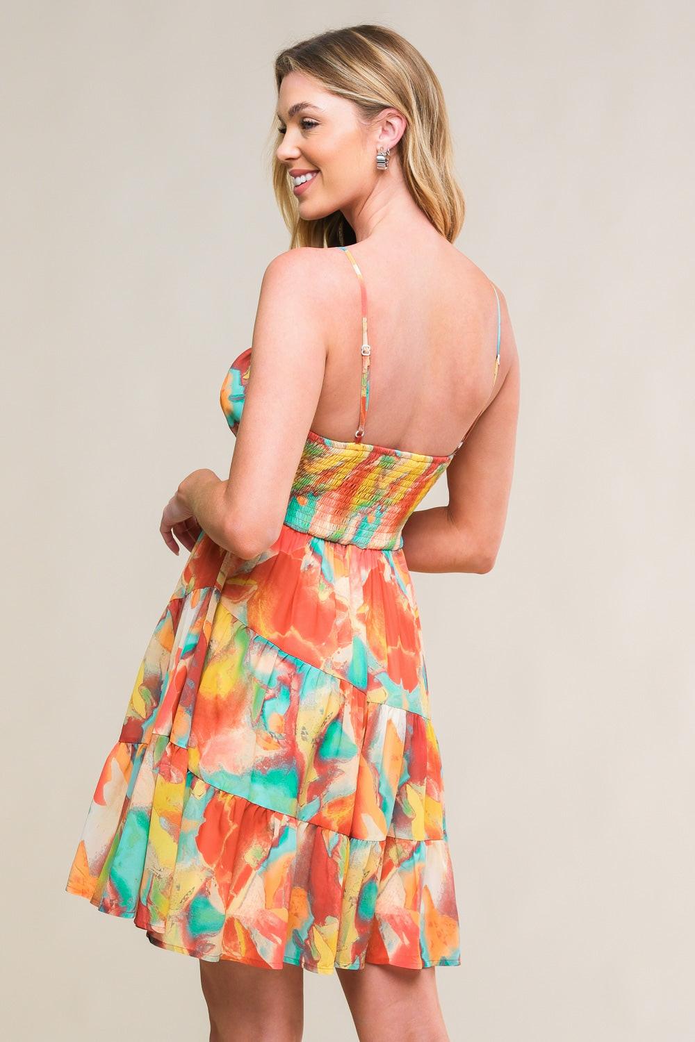 Majestic Energy Woven Mini Dress in brown teal, view 2 — Soul Flow Apparel