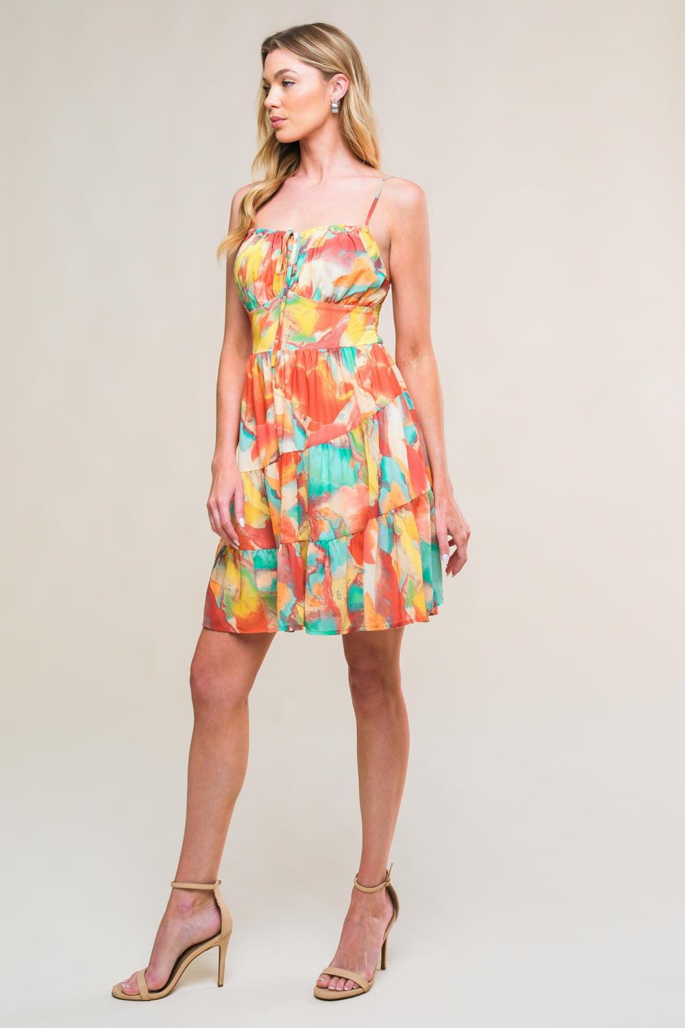 Majestic Energy Woven Mini Dress in brown teal, view 3 — Soul Flow Apparel