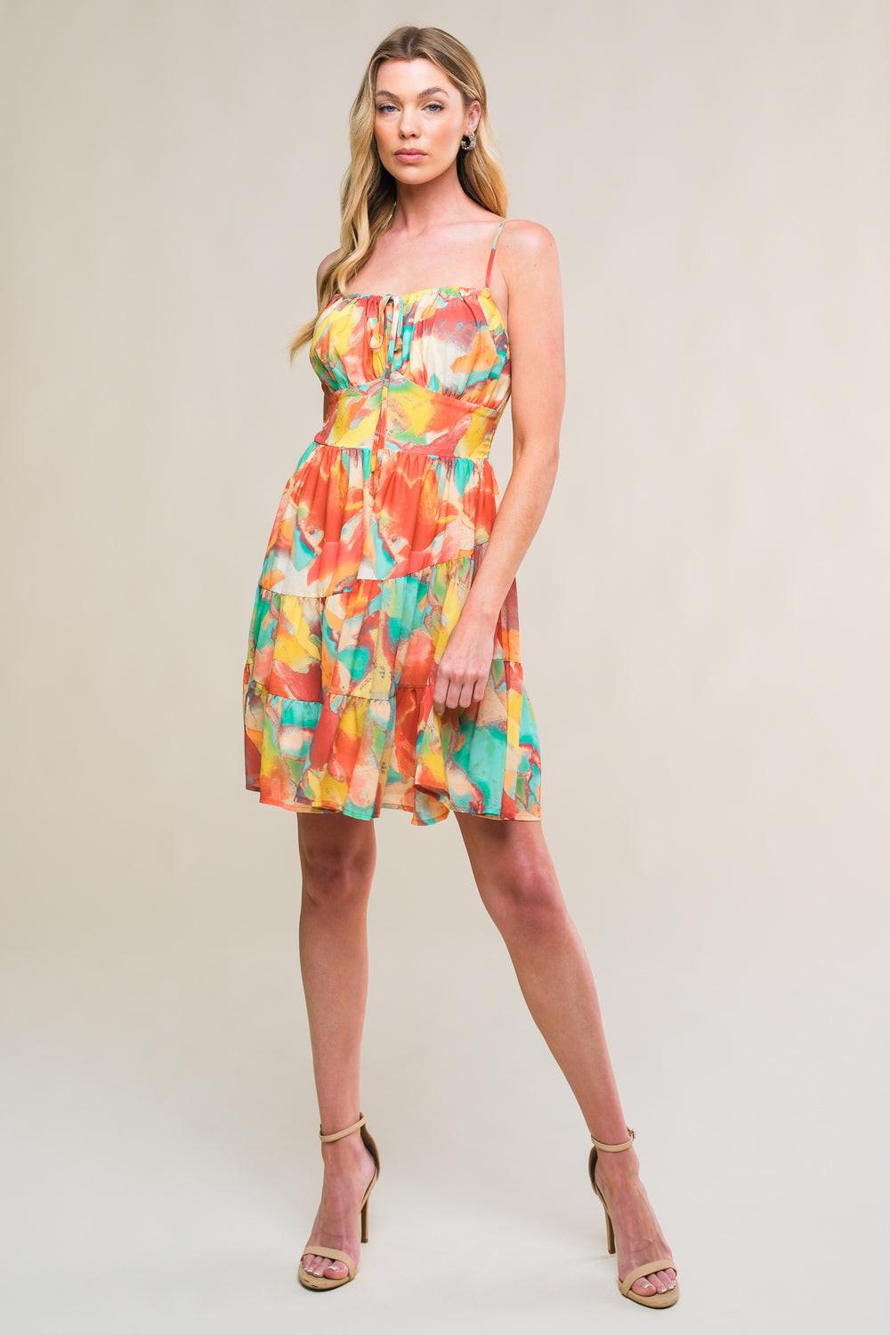 Majestic Energy Woven Mini Dress in brown teal, view 5 — Soul Flow Apparel