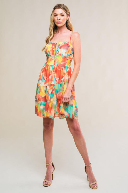 Majestic Energy Woven Mini Dress in brown teal, view 5 — Soul Flow Apparel