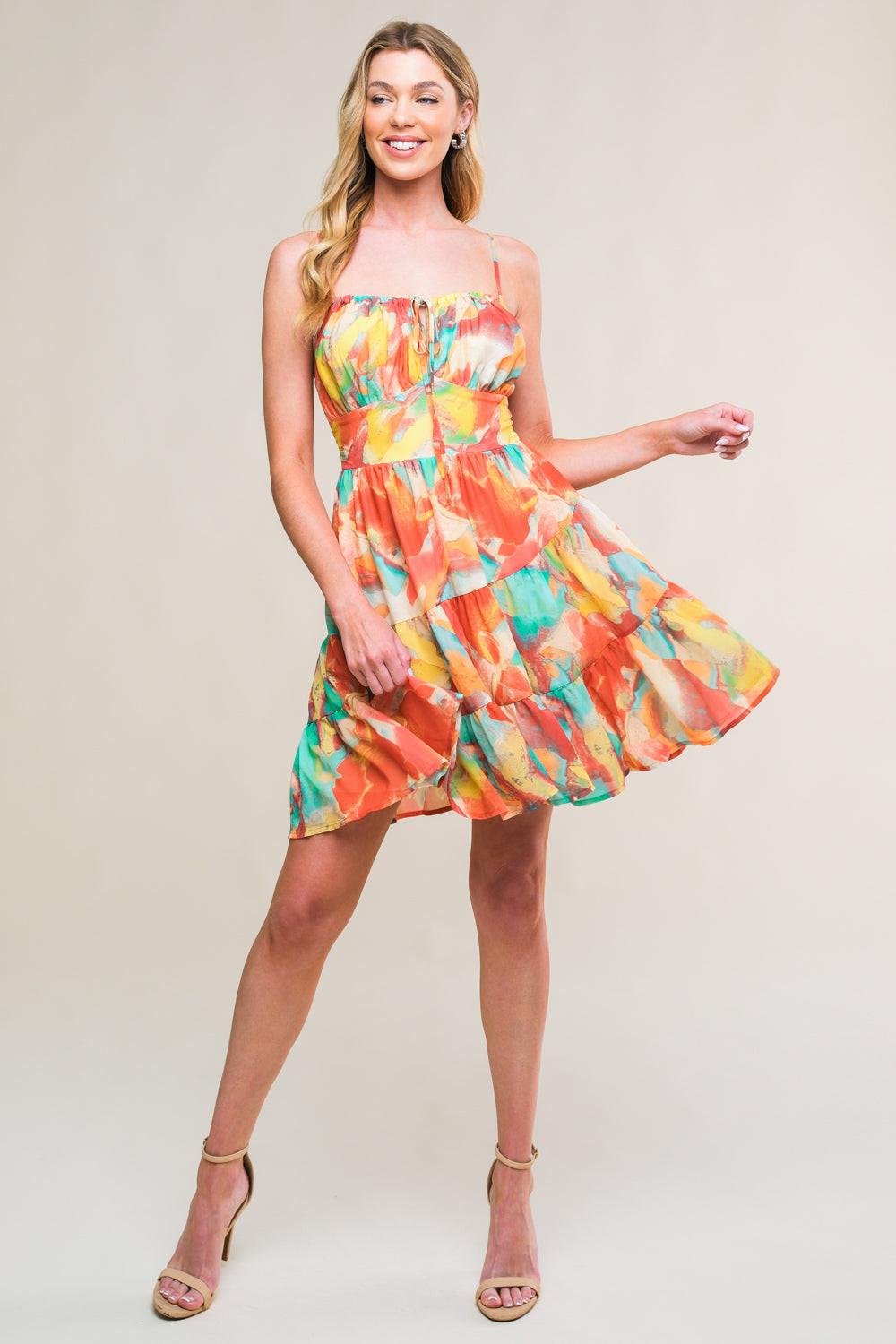 Majestic Energy Woven Mini Dress in brown teal, view 7 — Soul Flow Apparel