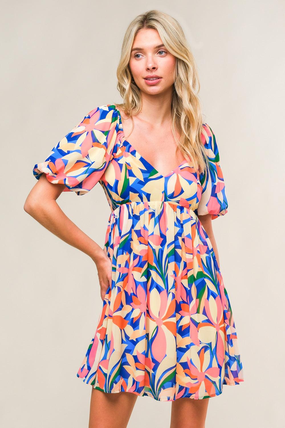 State of Bliss Woven Mini Dress in blue, view 1 — Soul Flow Apparel