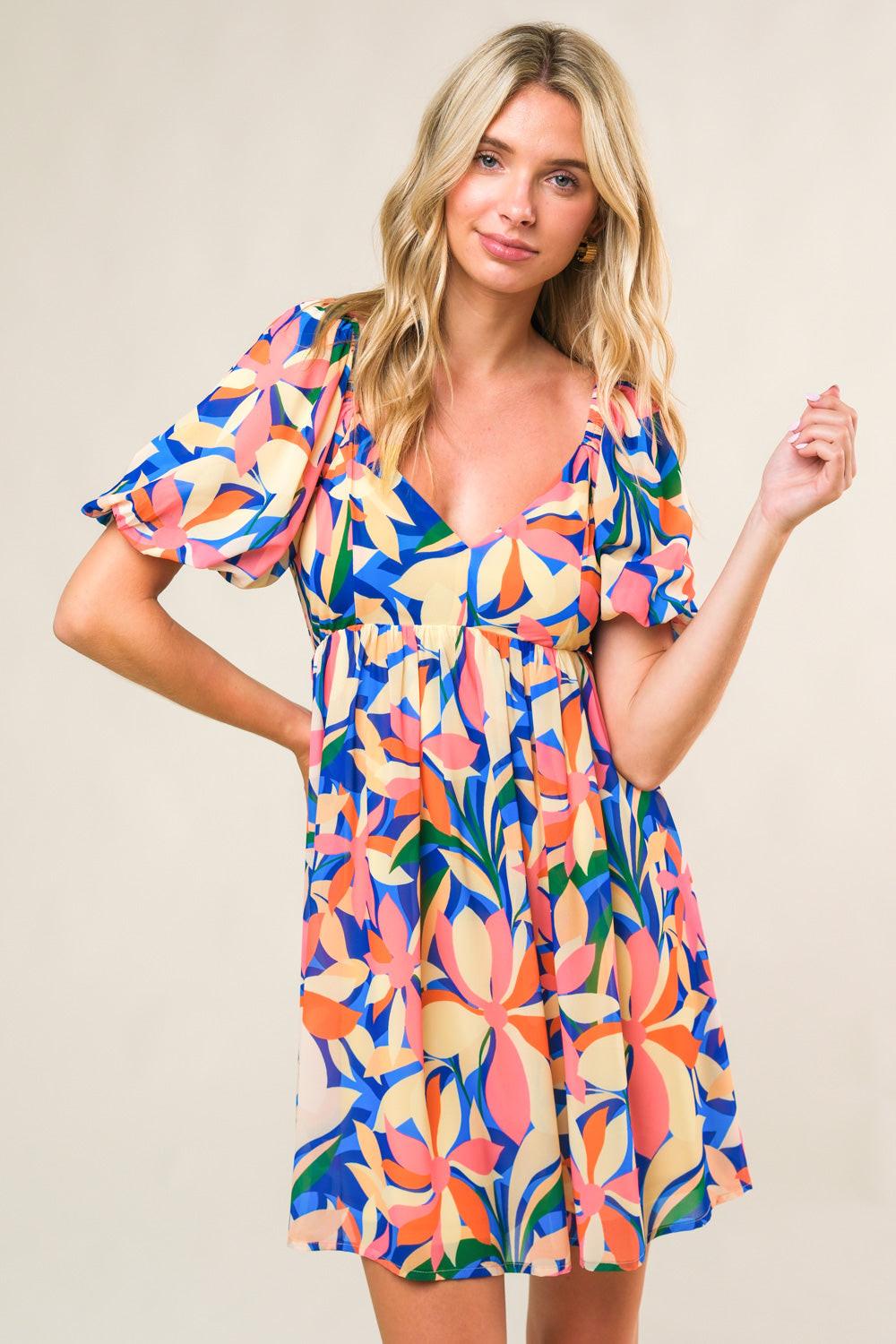 State of Bliss Woven Mini Dress in blue, view 4 — Soul Flow Apparel