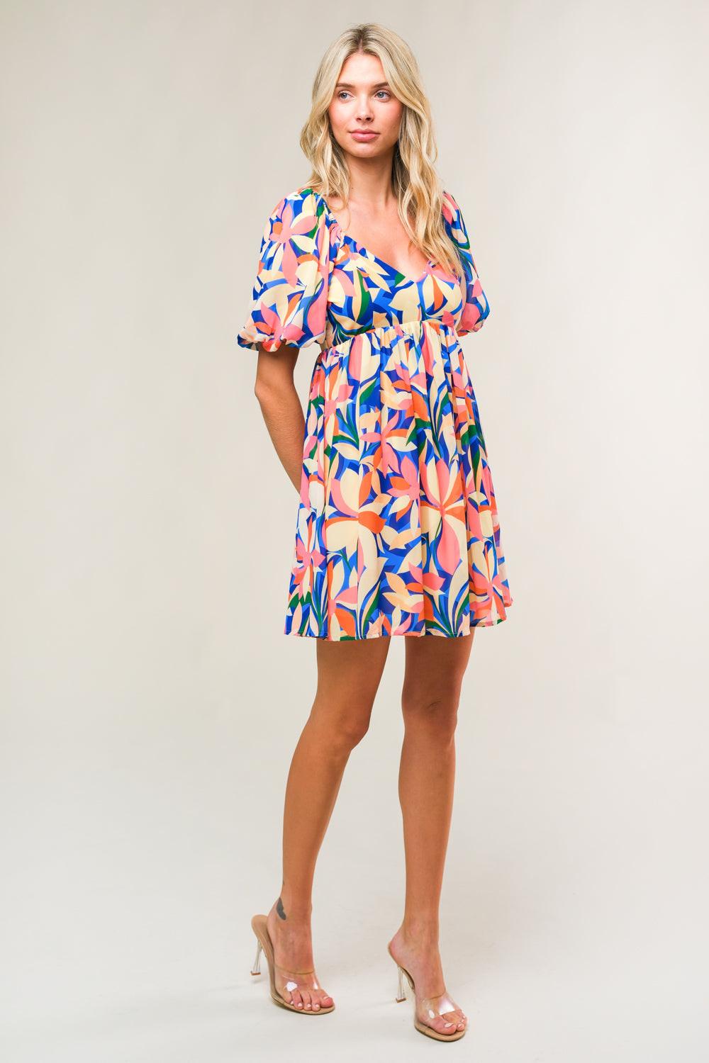 State of Bliss Woven Mini Dress in blue, view 7 — Soul Flow Apparel