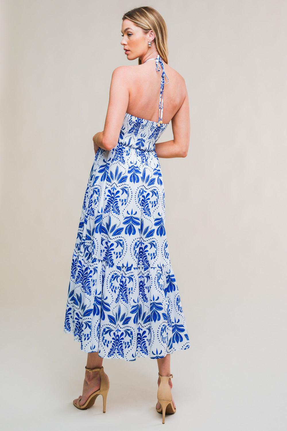 Flawless Sensation Woven Midi Dress in white blue, view 2 — Soul Flow Apparel